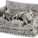 Hollypet Cat Bed Fluffy Plush Mutifuctional Double-Layer Soft Pet Couch Orthopedic Sofa Nest Beds for Small Cats and Dogs, Snow Leopard (21x15x8 inch)