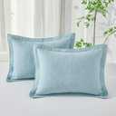 WINLIFE 100% Cotton Quilted Pillow Sham Floral Printed Pillow Cover Standard Size (Baby Blue) (26" x 20" (Pack of 2))