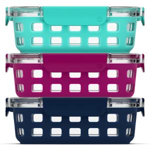 Ello Duraglass 3.4 Cup Meal Prep Sets 6Pc, 3 Pack Set- Glass Food Storage Container with Silicone Sleeve and Airtight BPA-Free Plastic Lids, Dishwasher, Microwave, and Freezer Safe, Berry