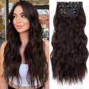 KooKaStyle Clip in Synthetic Hair Extensions Long Wavy 4PCS Thick Hairpieces Chocolate Brown 33Y# Fiber Double Weft Natural Hair Extensions 20 Inch for Women