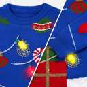 JOYIN Ugly Christmas Sweater Women Men Couples, LED Light Up Ugly Christmas Sweater Kids 2025 String LightsBlue