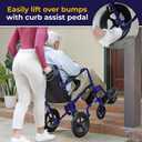 Drive Medical Lightweight Expedition Folding Transport Wheelchair with Hand Brakes - Portable Support - Large Rear Wheels - Compact Folding - Comfortable Design - Blue