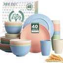 Homienly 40-Piece Dinnerwave Sets, Service for 8, Wheat Straw Dinnerware Set - Plates and Bowls Set with Cups, Lightweight Microwave and Dishwasher Safe Dish Set for Dinner, Outdoor - Multi Light