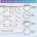 Dry Erase Monthly Extra Large White Board Calendar for Wall, 38" by 50", Jumbo Laminated Erasable One Month Whiteboard Calendar, Huge Oversized Blank 30-Day Poster with Lines and Squares (Non-magnetic Calendar)
