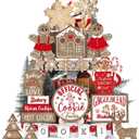 Christmas Gingerbread Wooden Tiered Tray Decorations Set Snowman Snowflake Gnome Truck Signs Farmhouse Christmas Table Decorations
