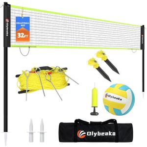 Portable Outdoor Volleyball Net Set for Backyard Beach with Adjustable Poles, Soft PU Volleyball & Pump, Carry Bag and Durable Anti-Sagging Net (32ft, Black and Green)