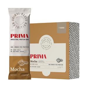 PRIMA ANCESTRAL PROTEIN BAR Grass Fed Protein Bars, 7 Pack Animal-Based Protein Bar with Beef Tallow, Raw Honey, Seed Oil Free, Low Carb, Gluten-Free Healthy, Energy Snacks for Clean Lifestyle (7 Pack, Mocha) Best By 12/12/2026