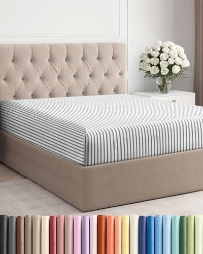 Full Fitted Bed Sheet - Bottom Single Fitted Sheet Only - Ultra-Soft Hotel Luxury Bedding w/ 8-16 Inch Deep Pockets - Breathable & Wrinkle Free - Easy-Care, Fade & Shrink Resistant - Grey Stripes 2