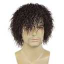 GNIMEGIL Dark Brown Curly Wigs for Men 12inch Short Wig with Bangs Big Volume Male Wigs in Synthetic Hair Fluffy Wave 70s 80s Punk Cosplay Costume Party