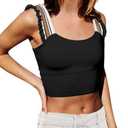 Wenlia Women's Cropped Tank Tops Sleeveless Stretchy Camisole Ruffle Wide Strap Cut Out Workout Gym Athletic Camis Shirt,  Extra Large, Black 