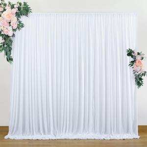 10 ft x 10 ft Wrinkle Free White Backdrop Curtains for Wedding Parties, Polyester Photography Backdrop Drapes for Birthday Parties Stage Backdrop Stand, 2 Panels 5x10FT Background Curtains