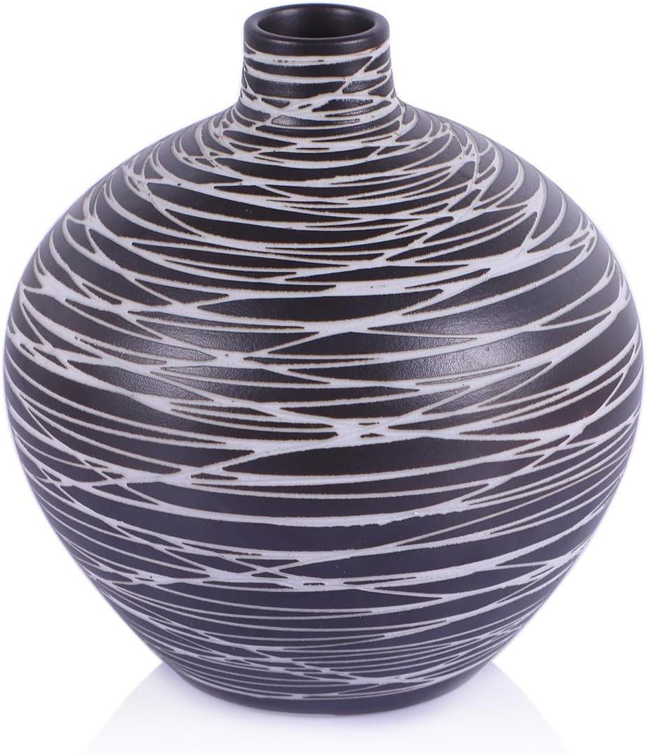 orenm Ceramic Modern Outline vase,Black and White Striped Bottle Neck vases,for Pampas Grass for Coffee Table Centerpiece,Nightstand,Bookshelf,Minimalist Living Room,Bathroom Decor (Line-A)