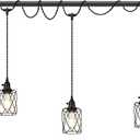 3-Light Plug in Pendant Light, 19FT Hanging Lights with Plug in Cord and On/Off Switch, Industrial Twisted Black Rope Hanging Pendant Fixtures with Metal Shade for Dining Room Kitchen Bedroom