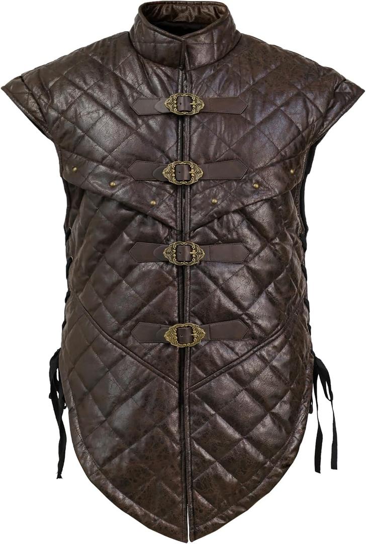HiiFeuer Medieval Suede Sleeveless Vest, Adjustable Buckle Renaissance Costume Tunic, Pirate Cosplay Knight Body Armor (Large)