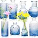 Brajttt Navy Blue Flower Vase Set, Glass Bud Vase in Bulk Set of 8,Artistic and Cultural Flavor Mini Vases for Home Office Decor, Bedroom, Office, Living Room Decorations,Wedding (Navy Blue-8pcs)