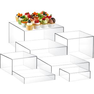 Leinuosen 7 Pcs Large Buffet Risers Set 6" to 12" Acrylic Display Box Catering Dessert Table Riser Food Display Decorative Stand with Hollow Bottom for Catering Supplies(Clear, Square)