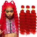 Red Deep Wave Bundles Human Hair Red Bundles 22 24 26 Inch Unprocessed Raw Brazilian Remy Virgin Hair 50 Gram Per Bundle
