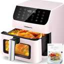 Beelicious 5.8QT Large Air Fryer, 12-in-1 Digital Airfryer with Clear Window, 40+ Recipes, Flavor-Lock Tech, Shake Reminder, Compact, Quiet, Dishwasher Safe, Nonstick (Cherry Pink)
