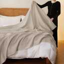 100% Cotton Waffle Blanket (Khaki - Full Size - 84 * 90''), Pre-Washed and Anti-Shrinkage Soft Lightweight Bed & Couch Blanket, 380 GSM Waffle Weave Throw Blanket for All Seasons