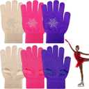 Jiuguva 3 Pairs Ice Skating Gloves Figure Skating Accessories Gloves with Snowflake Rhinestone for Kid Girl (Skin Color, Purple, Pink)