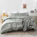 HOdo Home Satin Duvet Cover King Size, 3 Piece Silk Like Comforter Cover, Ultra Soft and Breathable Bedding Set with Zipper Closure & Corner TiesGrey