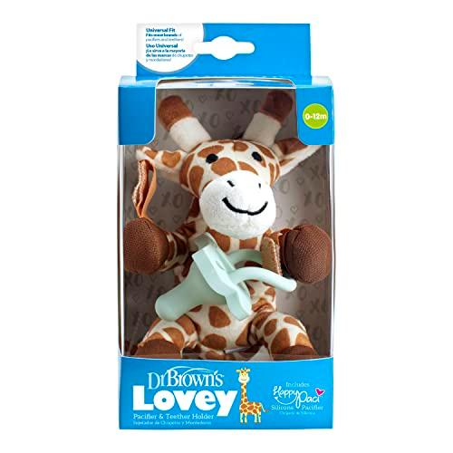 Dr. Brown's Baby Lovey Pacifier and Teether Holder, Giraffe with Green HappyPaci, 100% Silicone, 0-6m