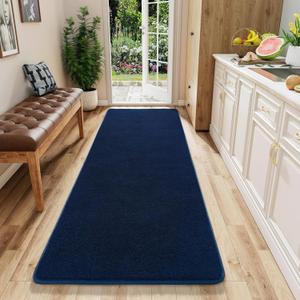 Shag Runner Rug for Hallways, 2x6 Feet Washable Rugs with Memory Foam for Bedroom, Entryway Indoor Fluffy Throw Rug for Bedside Living Room Kids Girls Nursery Dorm Room Decor, Navy Blue