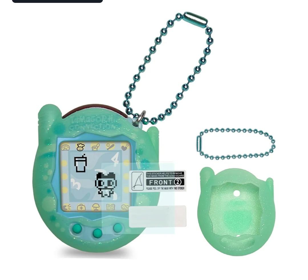 JCHPINE Silicone Cover Case for Tamagotchi Connection Virtual Reality Pet, Screen Protector for Tamagotchi Connection Electronic Pet Accessories (Silicone Case and Screen Film) (Teal)
