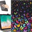 Lalumix for iPad Air 13 Inch Case Black, for iPad Air M3/M2 13 Inch Case 2025/2024 Pencil Holder/Hand Strap/Pocket/Anti-Skid Stripes, Auto Wake/Sleep, Colorful Butterfly