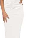 HUUSA Women's Sexy Sleeveless Cut Out Slim Bodycon Dress Crewneck Crisscross Twist Ruched Slit Ribbed Knit Tank Midi Dress (X-Large, White)