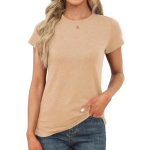 Memorose Womens Short Sleeve Tops Summer T Shirts Round Neck Causal Fashion Basic Tee (Large, Cream01)