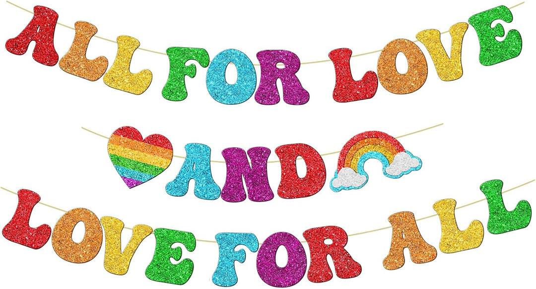 Party Inspo Pride Banner - Rainbow Pride Month Decorations for LGBTQ+ Party, All for Love and Love for ALL Banner for Gay and Lesbian Celebrations