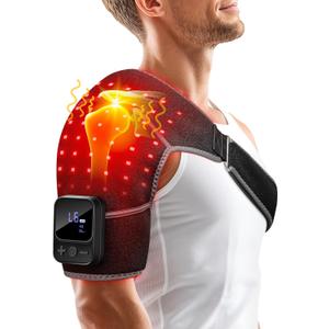Red Light Therapy for Shoulder with Heat & Massage, 6 Modes 5000mAh Cord-Free Controller Infrared Light with 216 Beads 660nm & 850nm Portable Heated Shoulder Pad, Last 110-240mins