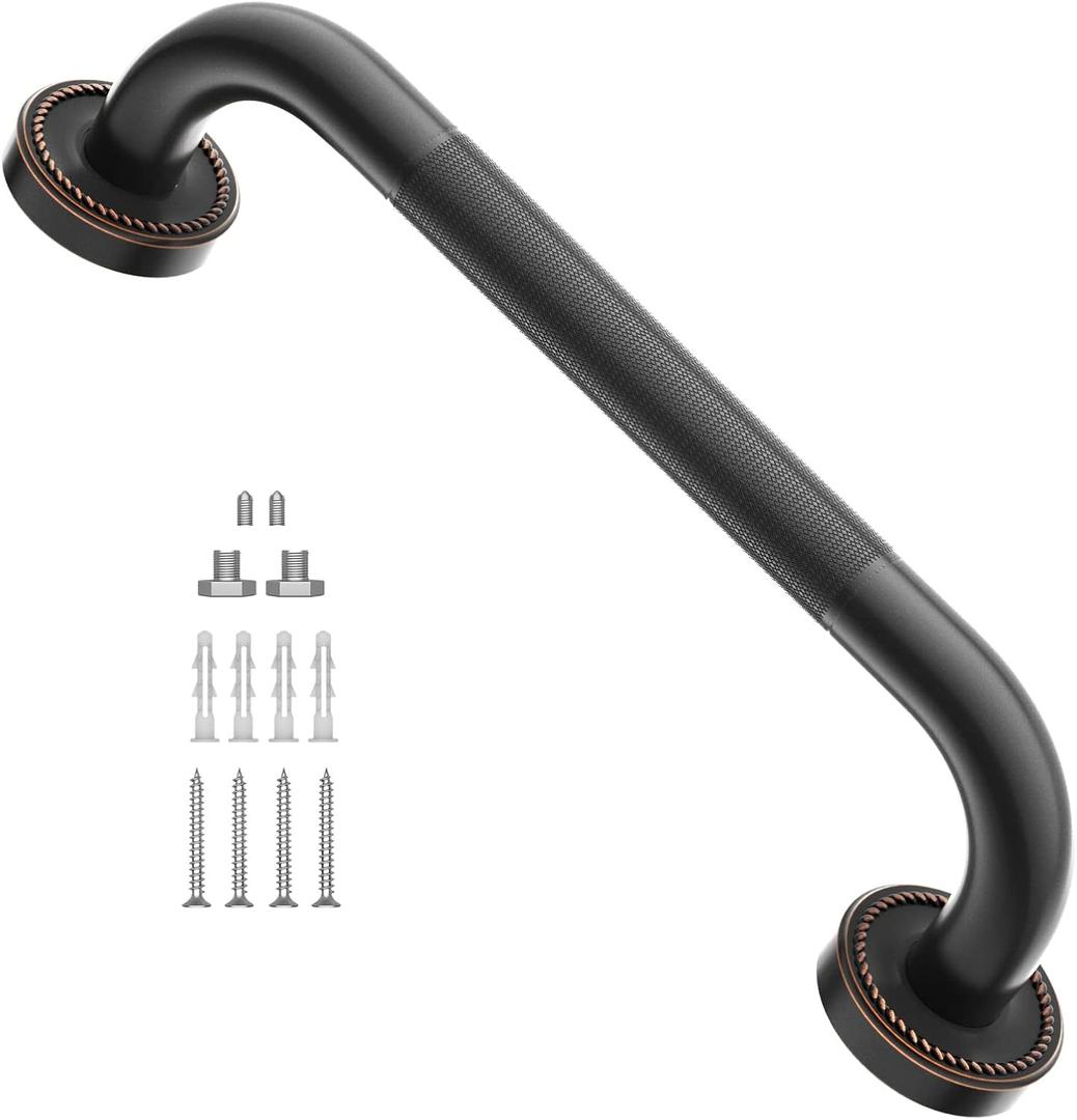 12 Inch Anti Slip Bronze Shower Grab Bar Oil Rubbed Black,ZUEXT Antique Brass Bathroom Grab Bar, Knurled Bathroom Balance Bar,Safety Hand Rail Support Handicap Elderly Injury Senior Assist Bath Handle