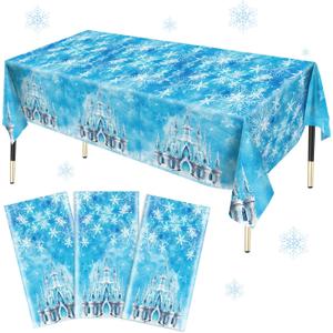 2 x 3Pcs Snowflake Tablecloth Plastic Disposable Winter Wonderland Snow Table Cover for Christmas Winter Holiday Birthday Decorations, 86.6 x 51.2 inch