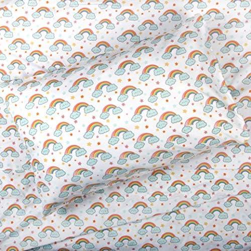 Kids Rule 4-Piece Multicolored Rainbow Sheet Set for Girls & Kids - 1 Full Flat Sheet, 1 Full Fitted Sheet & 2 Queen Pillowcases, Soft Brushed Microfiber Polyester Bed Sheet, Smooth & Durable