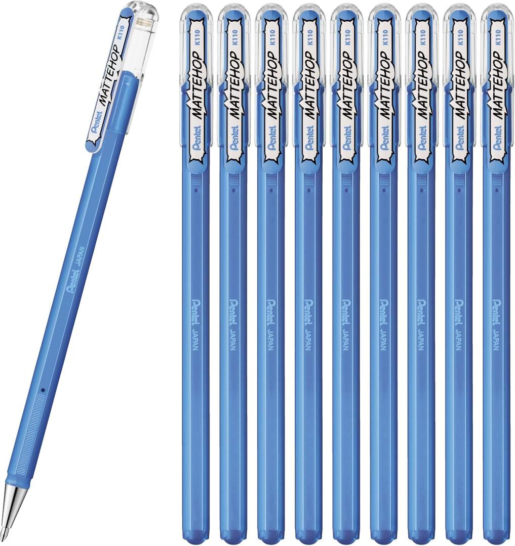 Pentel K110-VS Color Ballpoint Pen, Matte Hop, Sky Blue, 10 Count