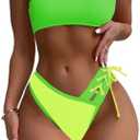 YELAIVP Women's Bikini Sets One Shoulder High Waisted Two Piece Swimsuit Lace Up High Cut Bathing Suit Size XL