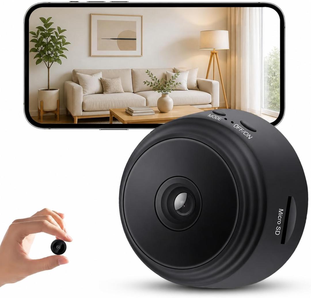 Hidden Camera, Spy Camera - 1080p HD WiFi Wireless Tiny Indoor Security Mini Cam with Night Vision & PIR Motion Detection - Nanny Cam for Baby/Pet/Home/Office Monitoring. Black