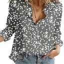 Dokotoo Womens Oversizes Cute Tops for Women 2026 Trendy Dressy Casual Summer Fall Long Sleeve Shirts V Neck Button Down Blouses Alicia Floral Flowy Print Work Business Top Gray XX-Large