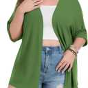 Lastshe Womens Plus Size Cardigan Short Sleeve Lightweight Loose Cover Ups Open Front Sweaters Summer Cardigan (Green, XXXL)