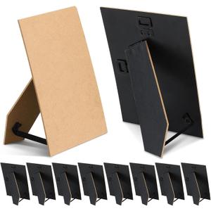 Briwooody 10 Pcs Black Easel Back for Picture Frame 5 x 7 Inch DIY Backing Board with 2 Metal Hinged Hangers for Photo Frames Tile Art Tabletop Wall Mounting, Vertical or Horizontal