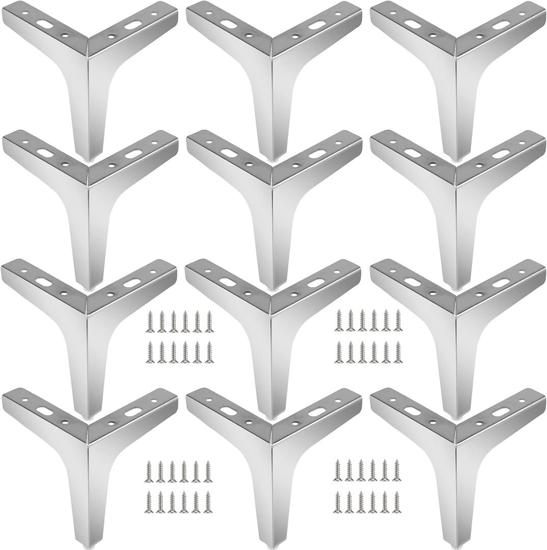 HAKZEON 12 PCS 6 Inches Height Triangle Furniture Legs, Modern Triangle Furniture Sofa Feet, Triangle Metal Furniture Feet for Cabinet Table Cupboard Sofa Chair, Silver