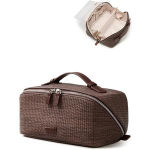 EACHY Travel Makeup Bag, Large Capacity Cosmetic Bag for Women, Waterproof PU Leather, Flat Open Portable Toiletry Bag for Skincare, Brushes & Travel Essentials