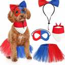 4 Pcs Halloween Clown Dog Costume Set Red Blue Clown Pet Outfit for Small Large Dog Pet Costume Accessories with Headband, Eye Mask, Bandana, Skirt for Puppy Cats Halloween Cosplay Party Favor