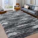 Shag Rugs for Living Room 8x10, Ultra Soft Abstract Grey Big Fuzzy Rugs for Bedroom, 8 x 10 Fluffy Shaggy Plush Carpet Girls Kids Room Dorm Upgrade Non-Slip