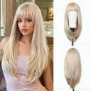 Esmee Long Straight Blonde Wigs for Women with Fringe Natural Synthetic Hair Wig for Daily & Party Use (Blonde 1290-1)