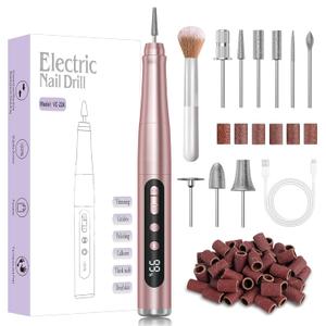 Cordless Nail Drill 35000RPM, Portable Electric Nail File for Acrylic Gel Nails, Professional Manicure Pedicure Kit, Rechargeable Pedicure Tools for feet with LCD Display, Low Noise Low Vibration (Rose Gold)