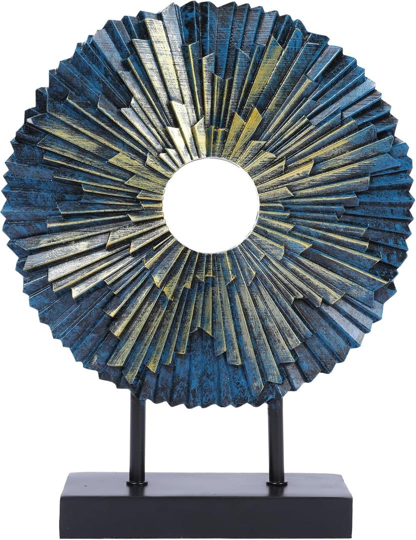 HODESumPure Gold Luxury Round Decorative Sculpture Statue Above Cabinet Home Decorations for Living Room Kitchen Fireplace Mantel Office Bookshelf Table Top Home Decor Accents (Blue)