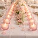 Mumufy 50 Pcs Glass Tealight Candle Holder Ribbed Votive Candle Holder for Centerpiece Wedding Proposal Spa Aromatherapy Meditation Home Decor (Pink)